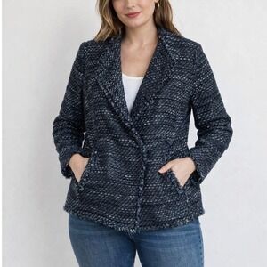 Navy Metallic Tweed Blazer Jacket Talbots Size 10 Career Evening‎ Professional